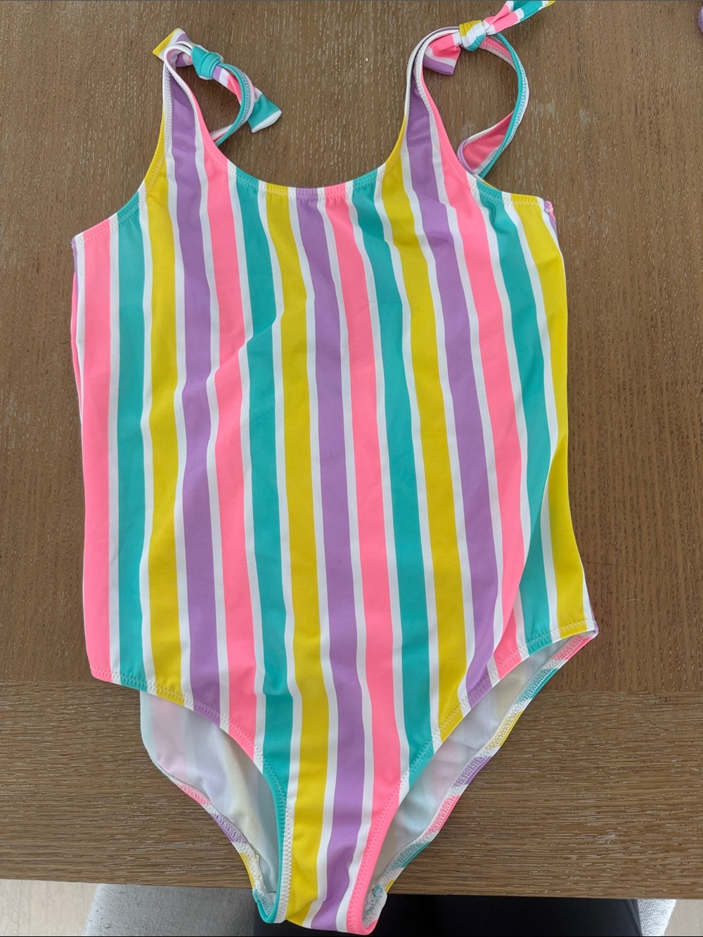 Girls' Multicolor Stripe One-Piece Swimsuit with Tie Straps
